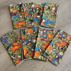 Thanksgiving Autumn Fall 8 Napkins Set Pumpkins Scarecrow Farm‎ Handmade 16x16